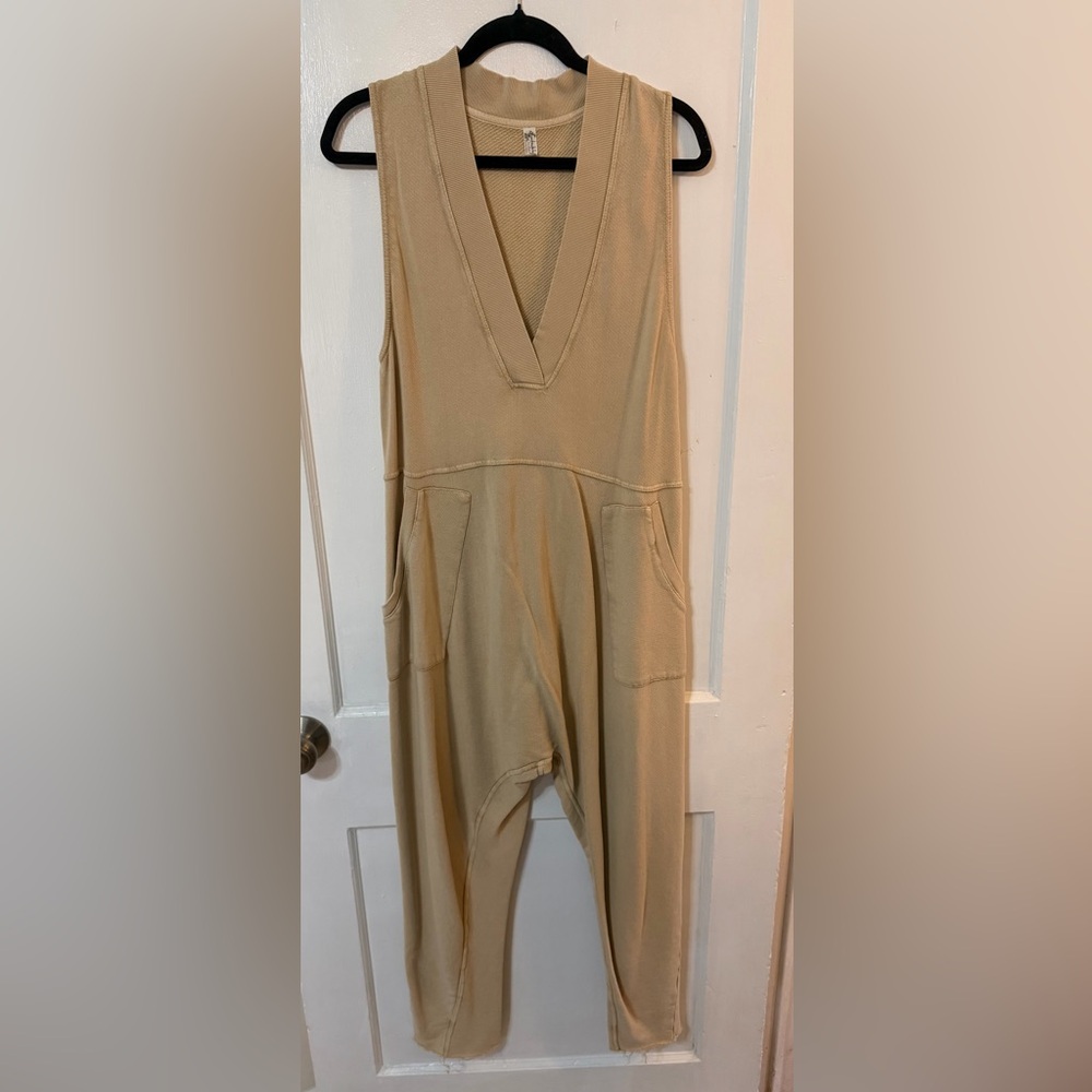 Free People Tan V-Neck Jumpsuit